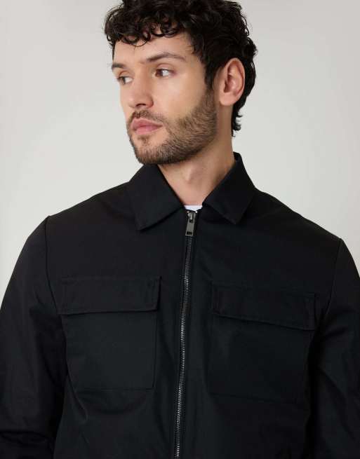 Threadbare Showerproof lightweight zip up jacket in black, 3 of 5