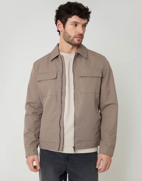 Threadbare Showerproof lightweight zip up jacket in taupe - view 1