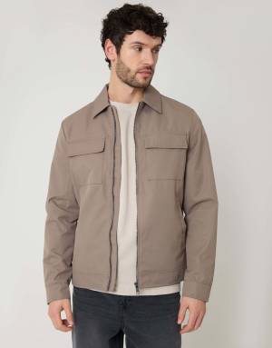 Threadbare Showerproof lightweight zip up jacket in taupe