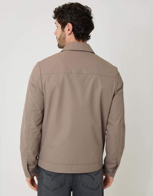 Threadbare Showerproof lightweight zip up jacket in taupe, 2 of 5