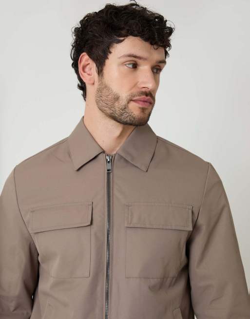 Threadbare Showerproof lightweight zip up jacket in taupe, 4 of 5