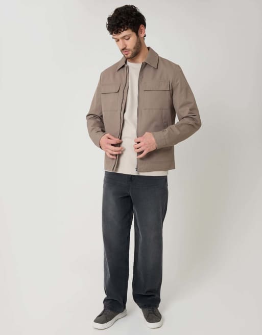 Threadbare Showerproof lightweight zip up jacket in taupe, 5 of 5