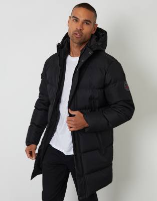 Threadbare Showerproof Longline Hooded Puffer Jacket In Black