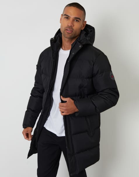 Threadbare Showerproof longline hooded puffer jacket in black - view 1