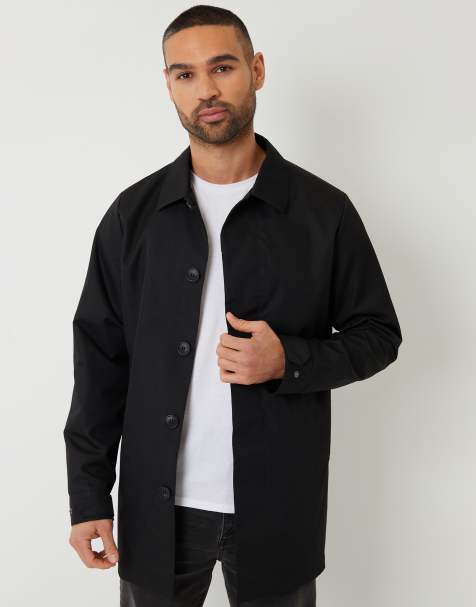 Threadbare Showerproof longline tailored mac in black - view 1