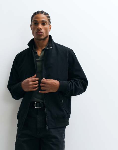 Threadbare showerproof microfibre harrington jacket in black - view 1