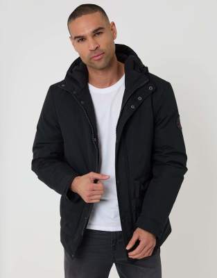 Threadbare Showerproof microfleece lined padded coat in black | ASOS