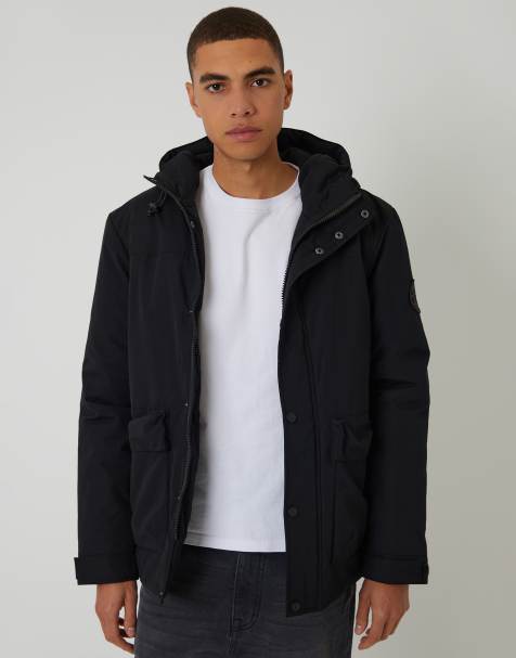 Threadbare Showerproof microfleece lined padded coat in black - view 1