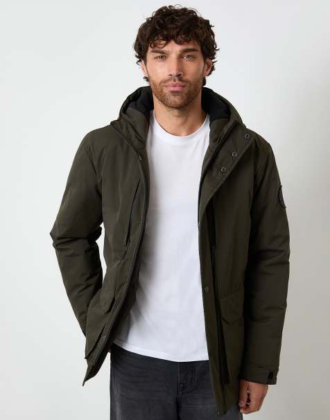 Threadbare Showerproof padded hooded coat in khaki - view 1