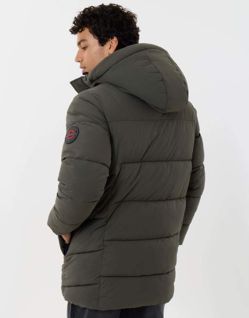 Threadbare Showerproof padded jacket with sherpa lined hood in green, 2 of 5