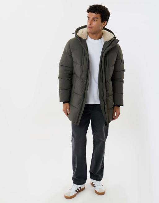 Threadbare Showerproof padded jacket with sherpa lined hood in green, 4 of 5