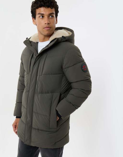 Threadbare Showerproof padded jacket with sherpa lined hood in green, 5 of 5