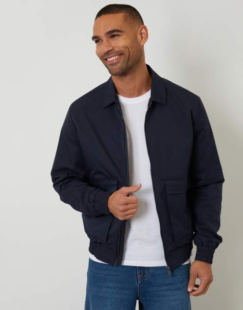 Threadbare Showerproof patch pocket zip up jacket in navy - view 1