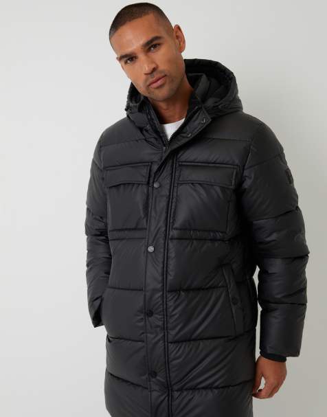 Threadbare Showerproof pu longline puffer coat in black - view 1