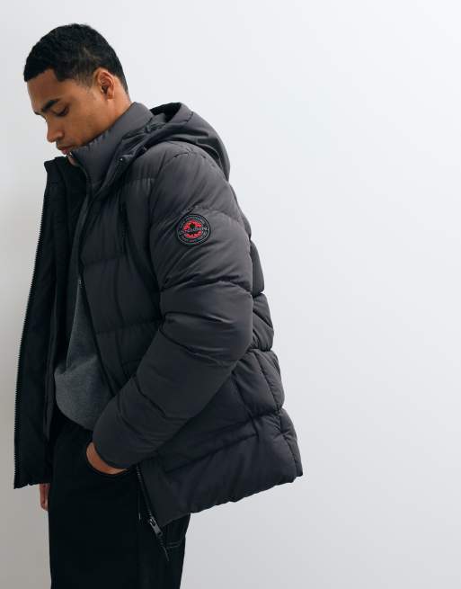 Threadbare showerproof puffer jacket with front zip pockets in slate grey, 4 of 5