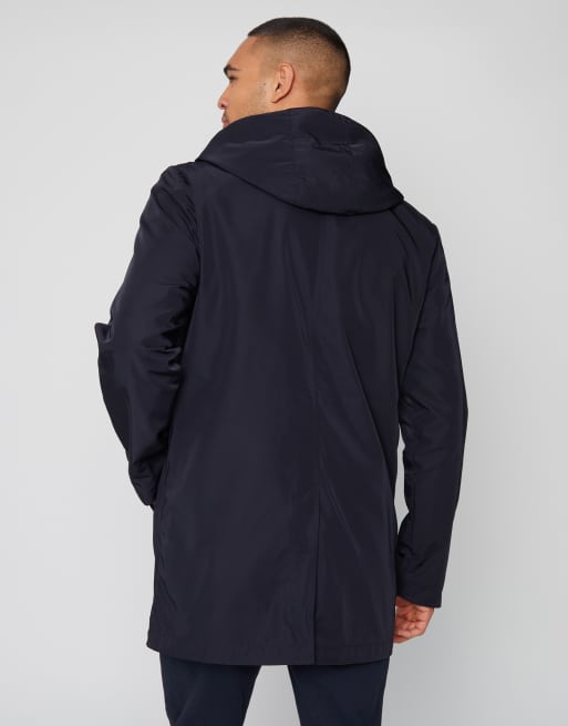 Threadbare Showerproof zip up hooded raincoat in navy, 2 of 4