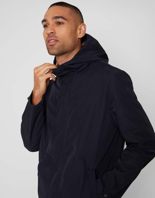 Threadbare Showerproof zip up hooded raincoat in navy, 3 of 4