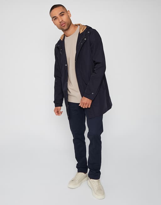 Threadbare Showerproof zip up hooded raincoat in navy, 4 of 4