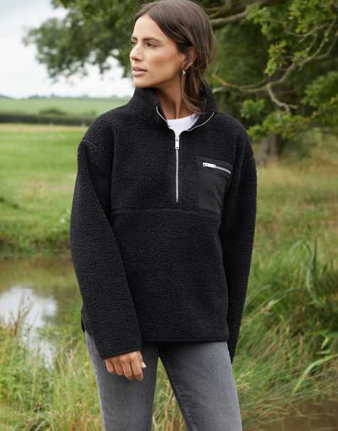 Threadbare 'sian' half zip borg fleece in black - view 1
