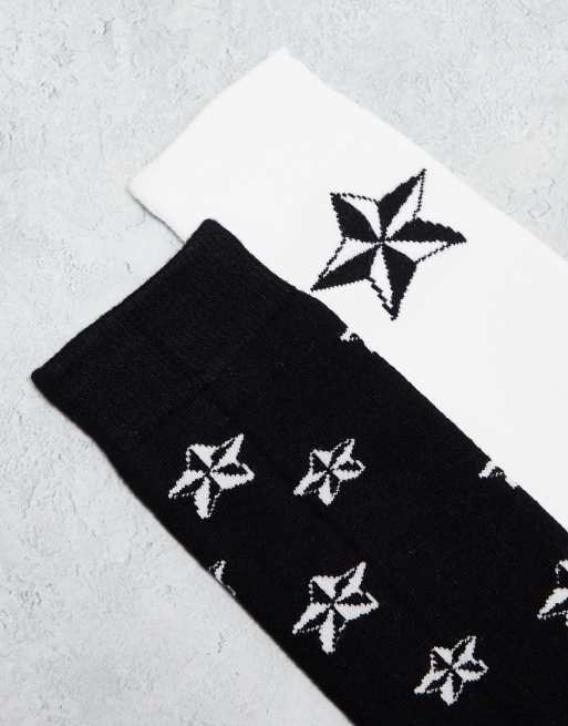 Threadbare Ski 2 pack printed star socks in monochrome, 3 of 4
