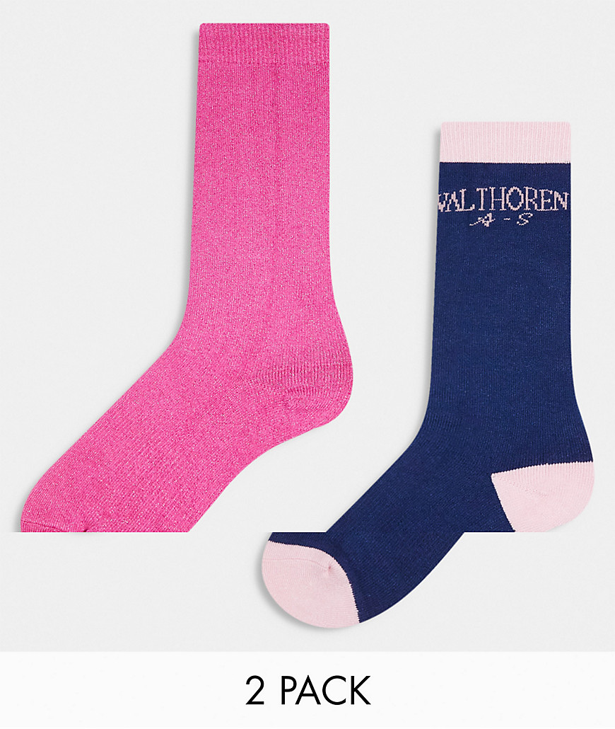Threadbare Ski 2 pack socks in glitter pink-Navy