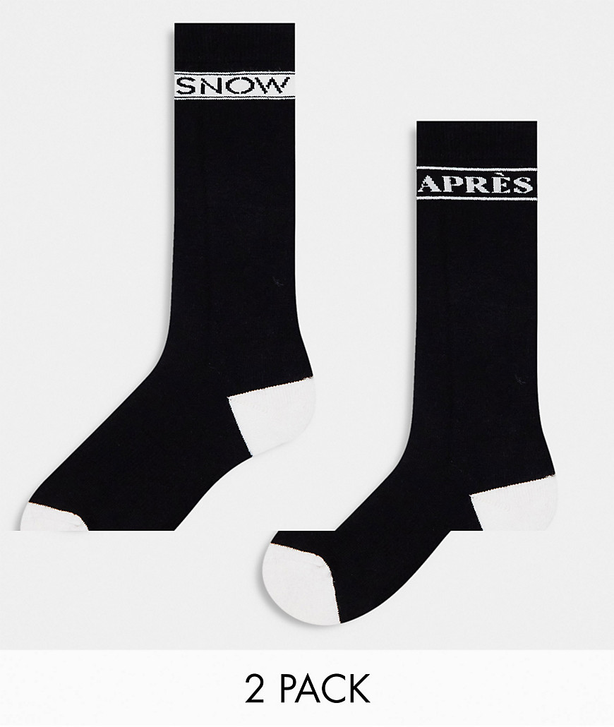 Threadbare Ski 2 pack socks in monochrome-Black