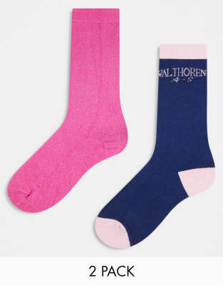 Threadbare - Ski - 2er-Pack Socken in Glitzer-Rosa-Marineblau