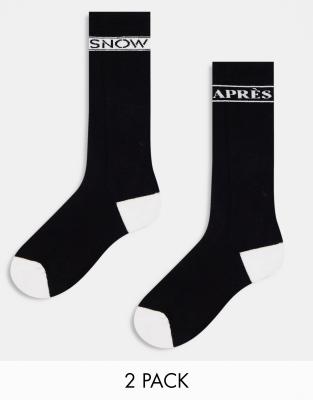 Threadbare - Ski - 2er-Pack Socken in Schwarz-Weiß