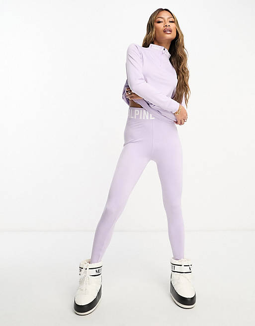 Threadbare Ski base layer banded waistband leggings and long sleeeve top set  in lilac