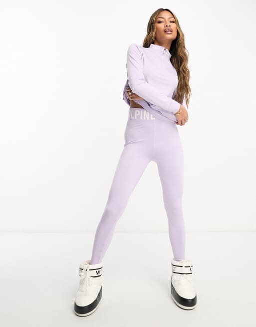 Threadbare Ski base layer banded waistband leggings and long sleeeve top  set in lilac