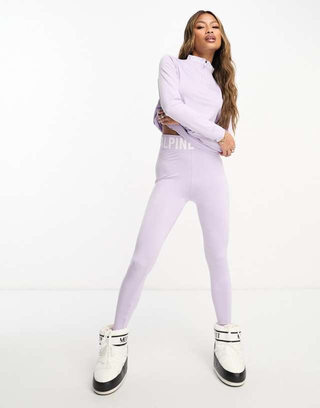 Threadbare Ski base layer banded waistband leggings and long sleeeve top set in lilac