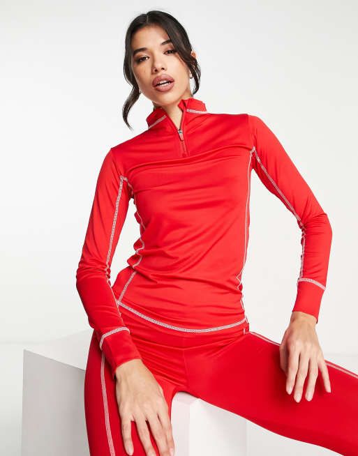 Threadbare Ski base layer high neck long sleeve top and leggings set in red