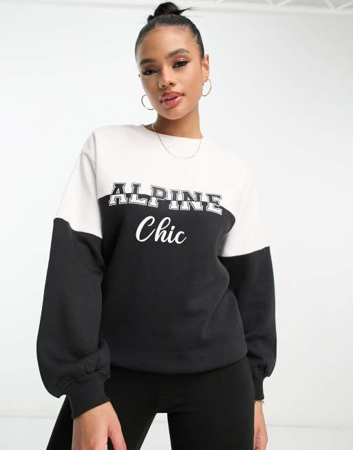 Threadbare – Ski – Bedrucktes Sweatshirt in Schwarz und Weiß