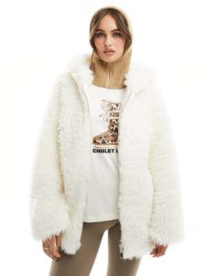 Threadbare Ski borg coat with hood in ecru