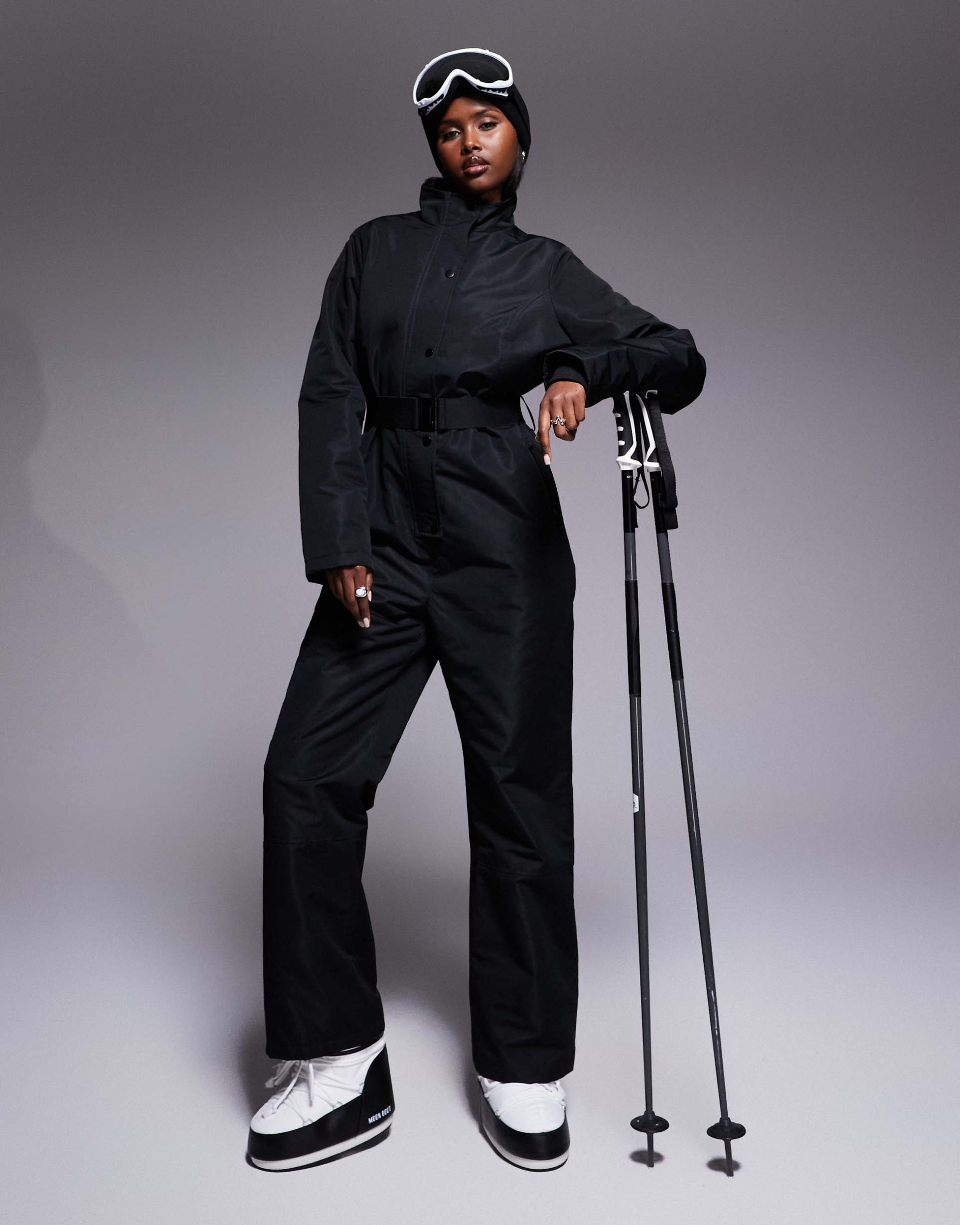 threadbare ski button front ski suit in black