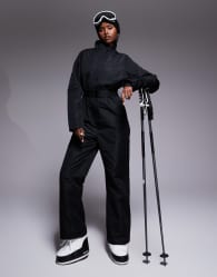 Threadbare Ski button front ski suit in black