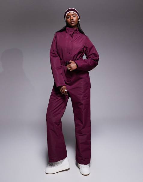 Threadbare Ski button front ski suit in burgundy - view 1