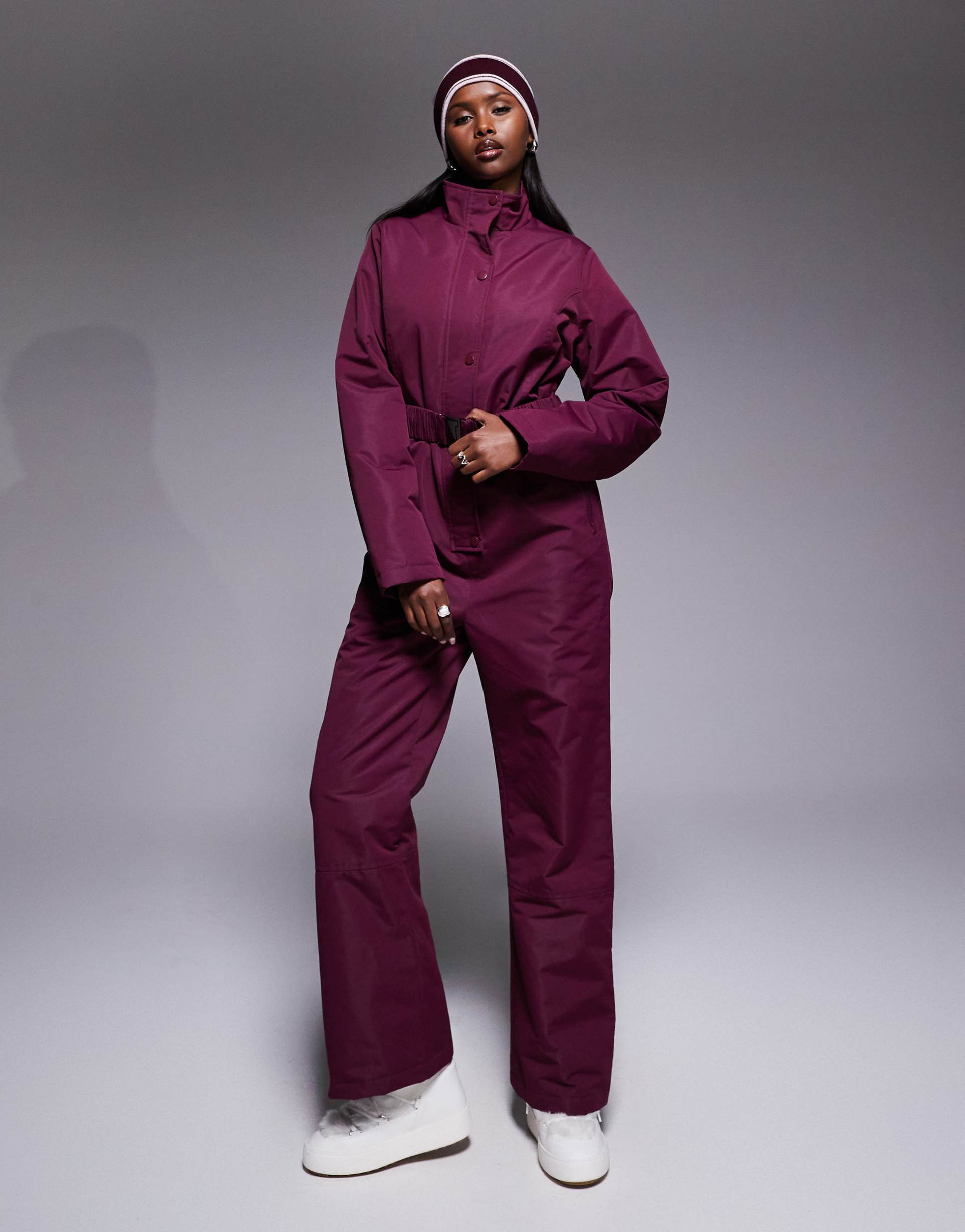 threadbare ski button front ski suit in burgundy