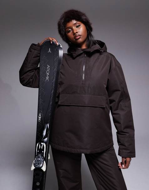 Threadbare Ski - Chaqueta de esquí marrón chocolate sin cierres con capucha - view 1