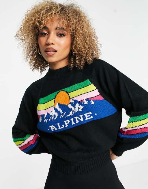 Threadbare Ski – Czarny sweter z golfem i wzorem