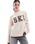 [Threadbare] Threadbare Ski design knitted jumper in ecru and brown-White 6 Ecru