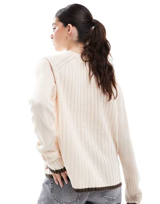 Threadbare Ski design knitted sweater in ecru and brown
