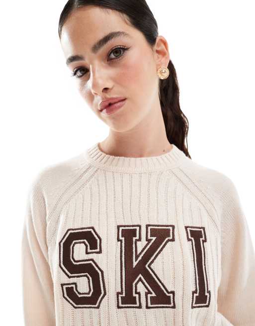 Threadbare Ski design knitted sweater in ecru and brown