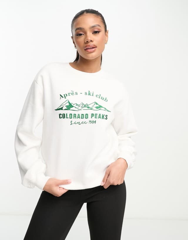 Threadbare Ski embroidered sweater in white