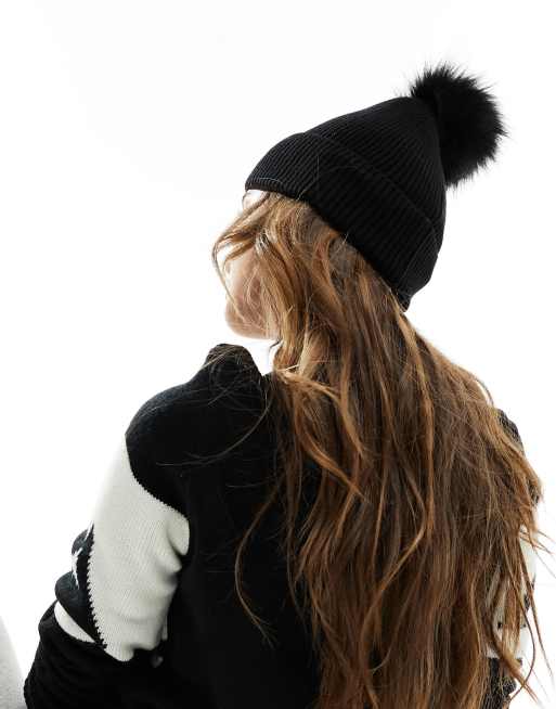 Black faux fur bobble hat online