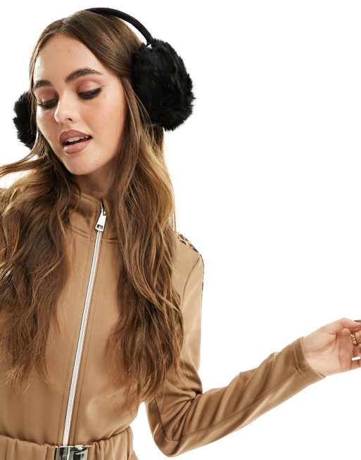 Threadbare Ski faux fur ear muffs in black ASOS