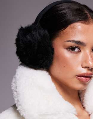 Threadbare Ski Faux Fur Ear Muffs In Black