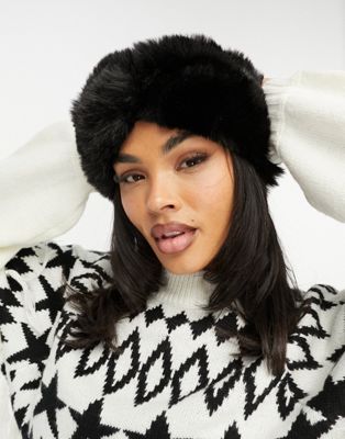 Threadbare Ski faux fur headband in black - ASOS Price Checker