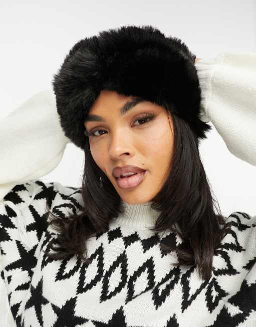 Threadbare Ski faux fur headband in black | ASOS