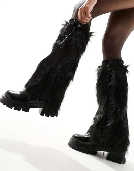 Threadbare Ski faux fur leg warmers in black